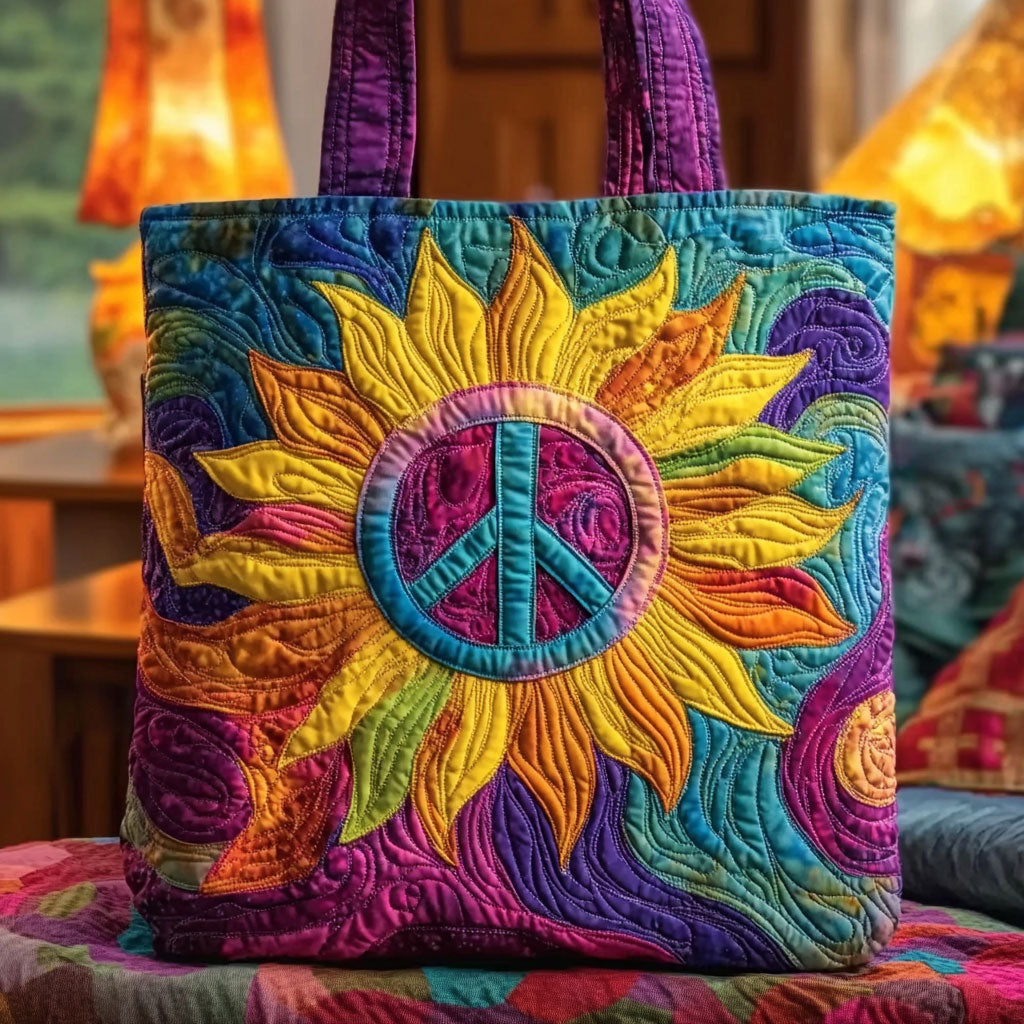 Sunny Peace Sunflower Quilted Tote Bag