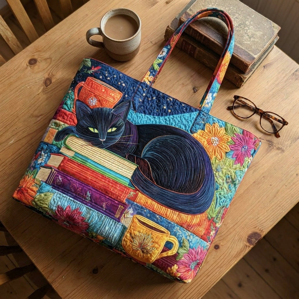 Artisan Bag - Black Cat with Books and Mugs