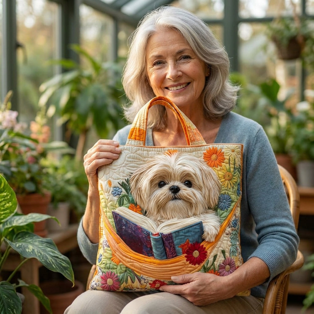 Artisanal Bag - Shih Tzu with Books and Flowers