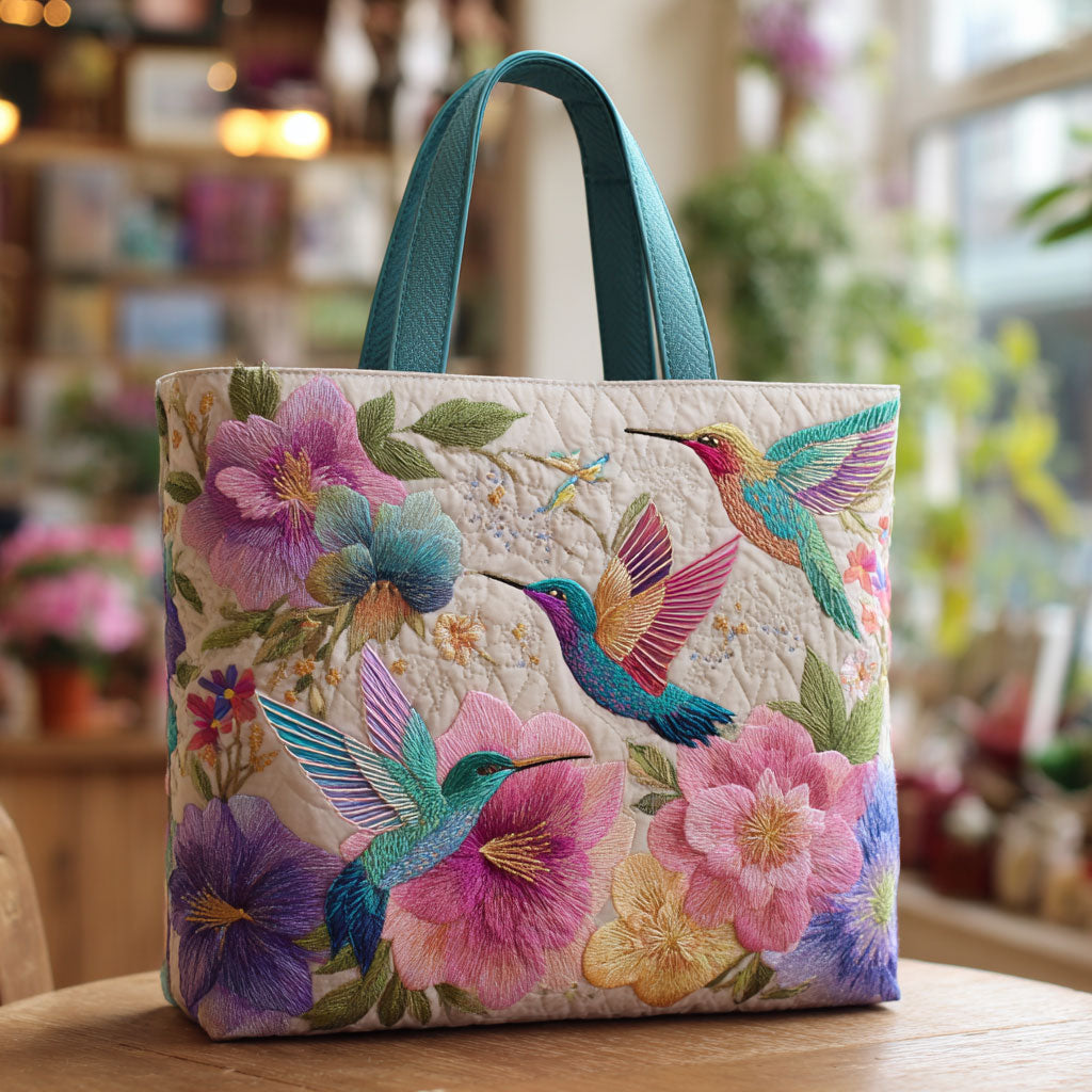 Hummingbird Garden Bloom Quilted Tote Bag