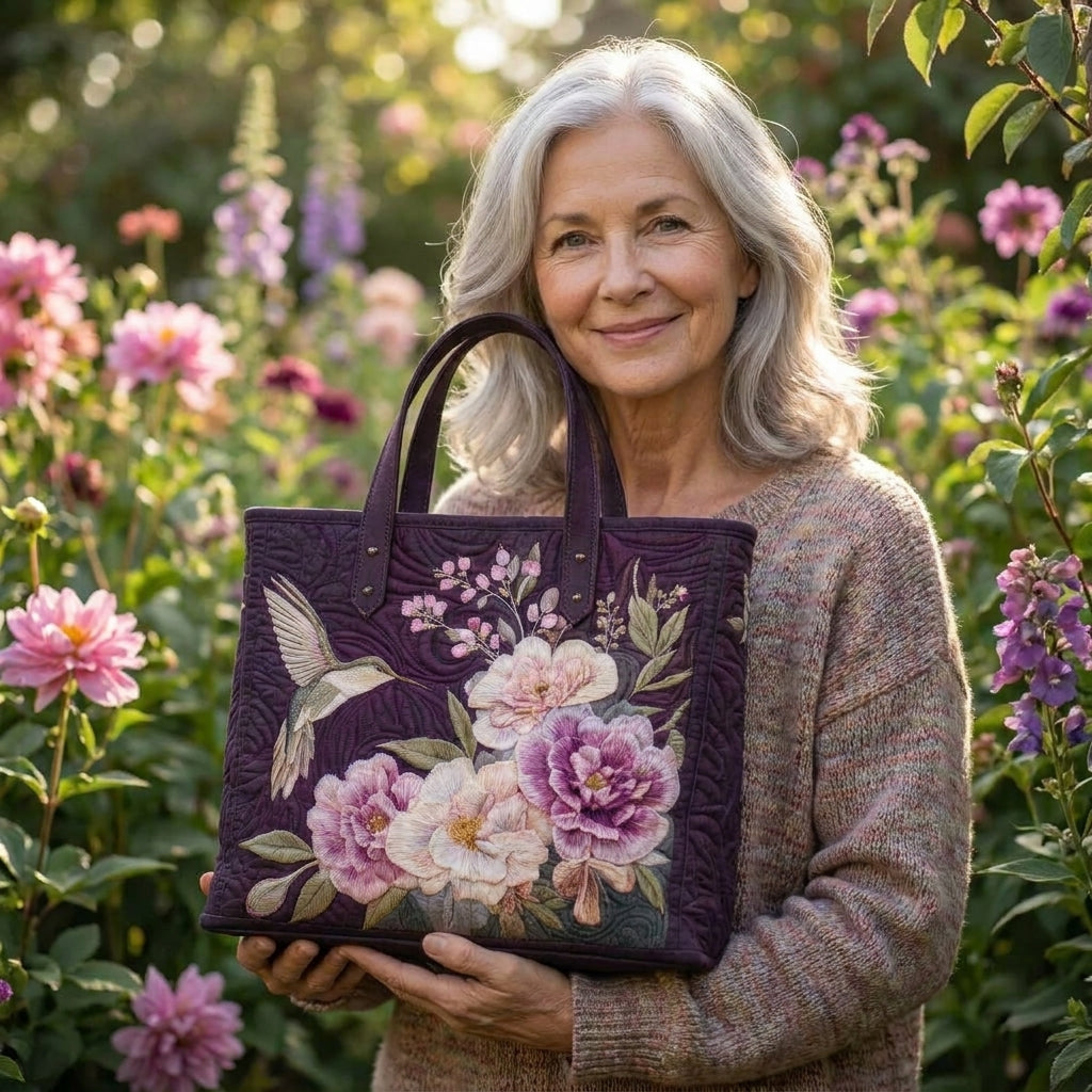 Artisanal Quilted Bag - Hummingbirds and Orchids