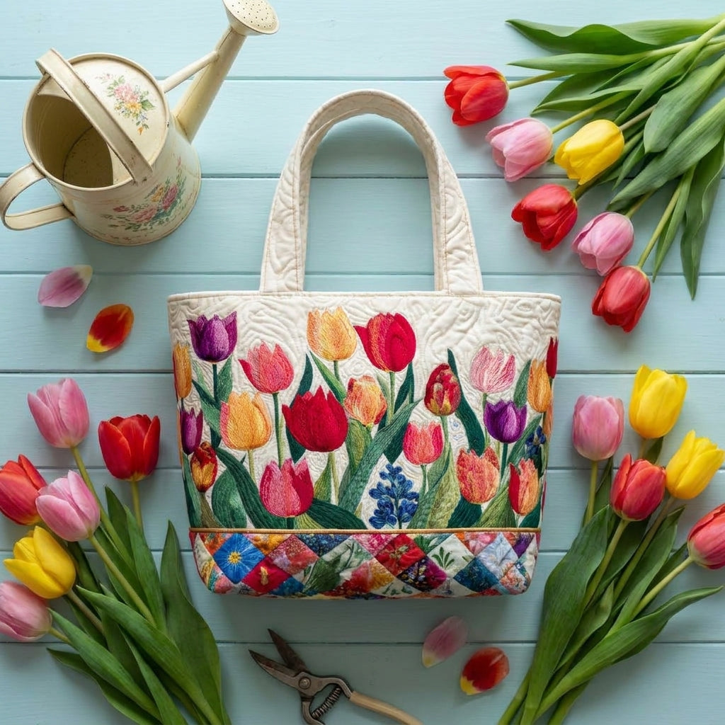 Quilted Tote Bag - Tulip Garden