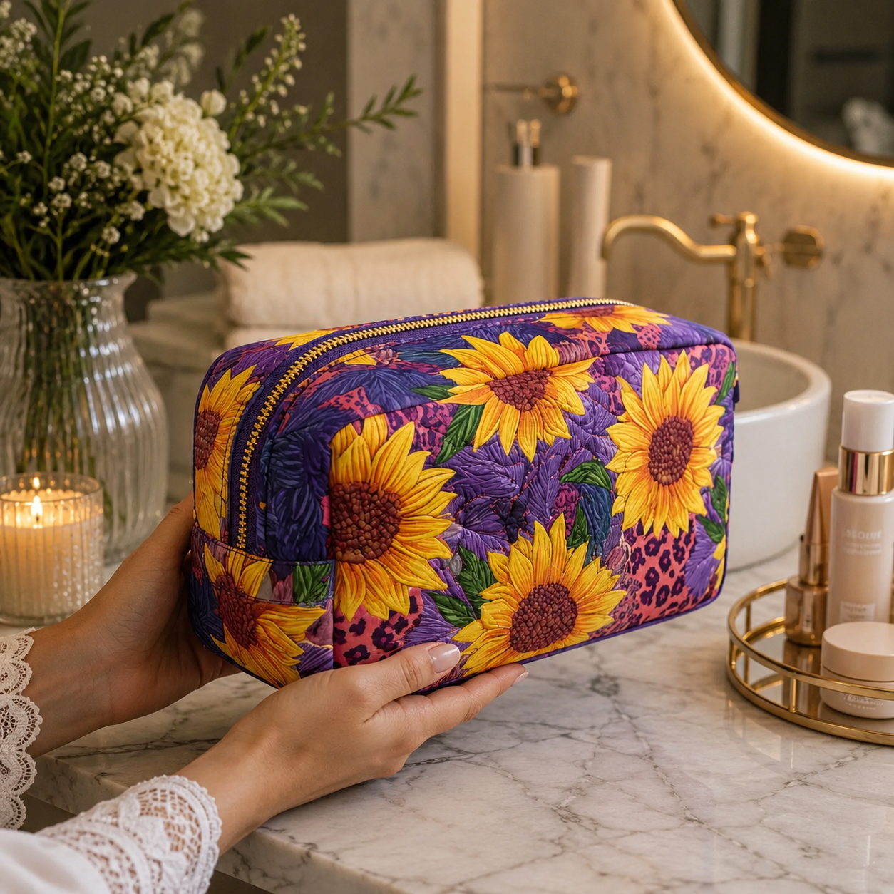 Sun Charm Quilted Makeup Bag
