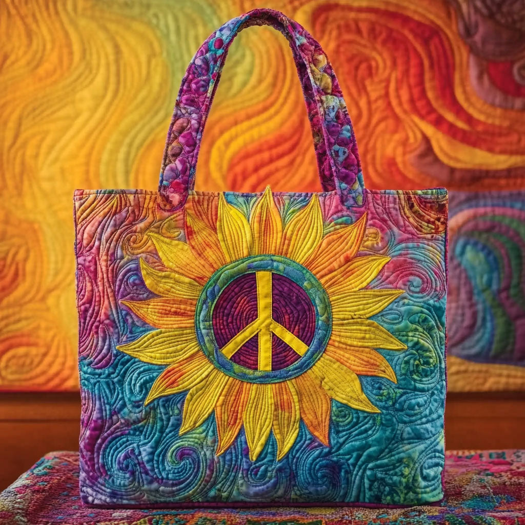 Golden Sunflower Quilted Tote Bag