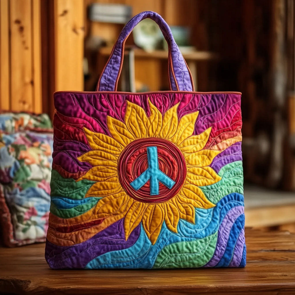 Happy Heart Sunflower Quilted Tote Bag