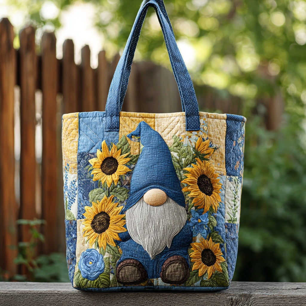 Sunflower Gnome Quilted Tote Bag