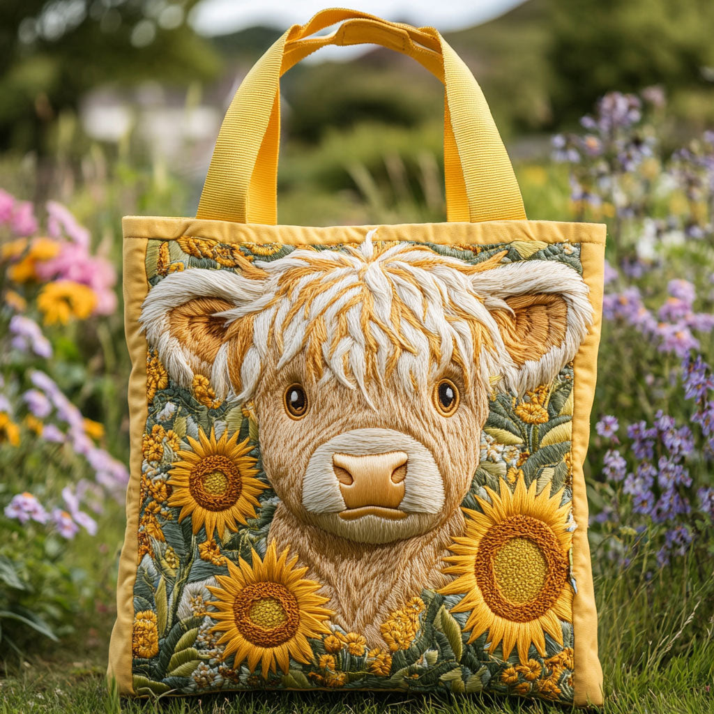 Baby Cow Sunflower Quilted Tote Bag