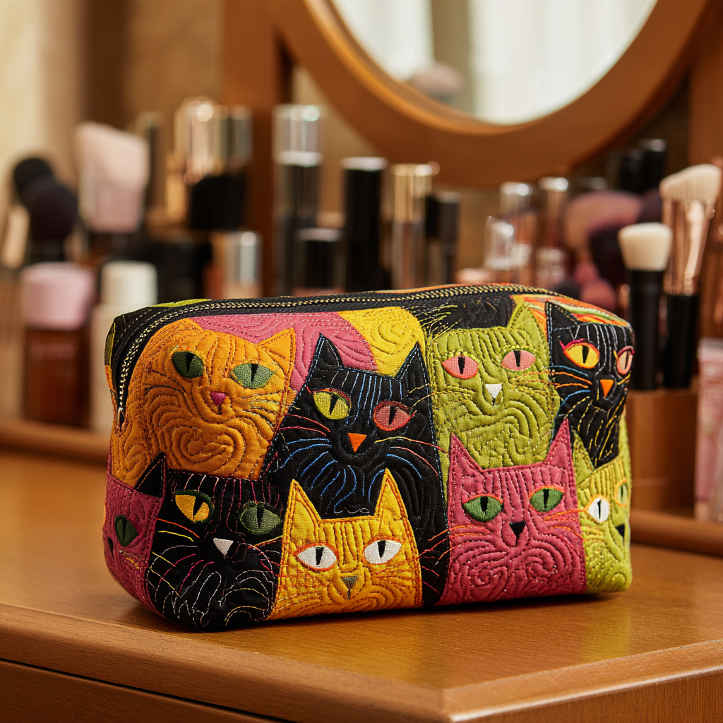 Cat Garden Quilted Makeup Bag