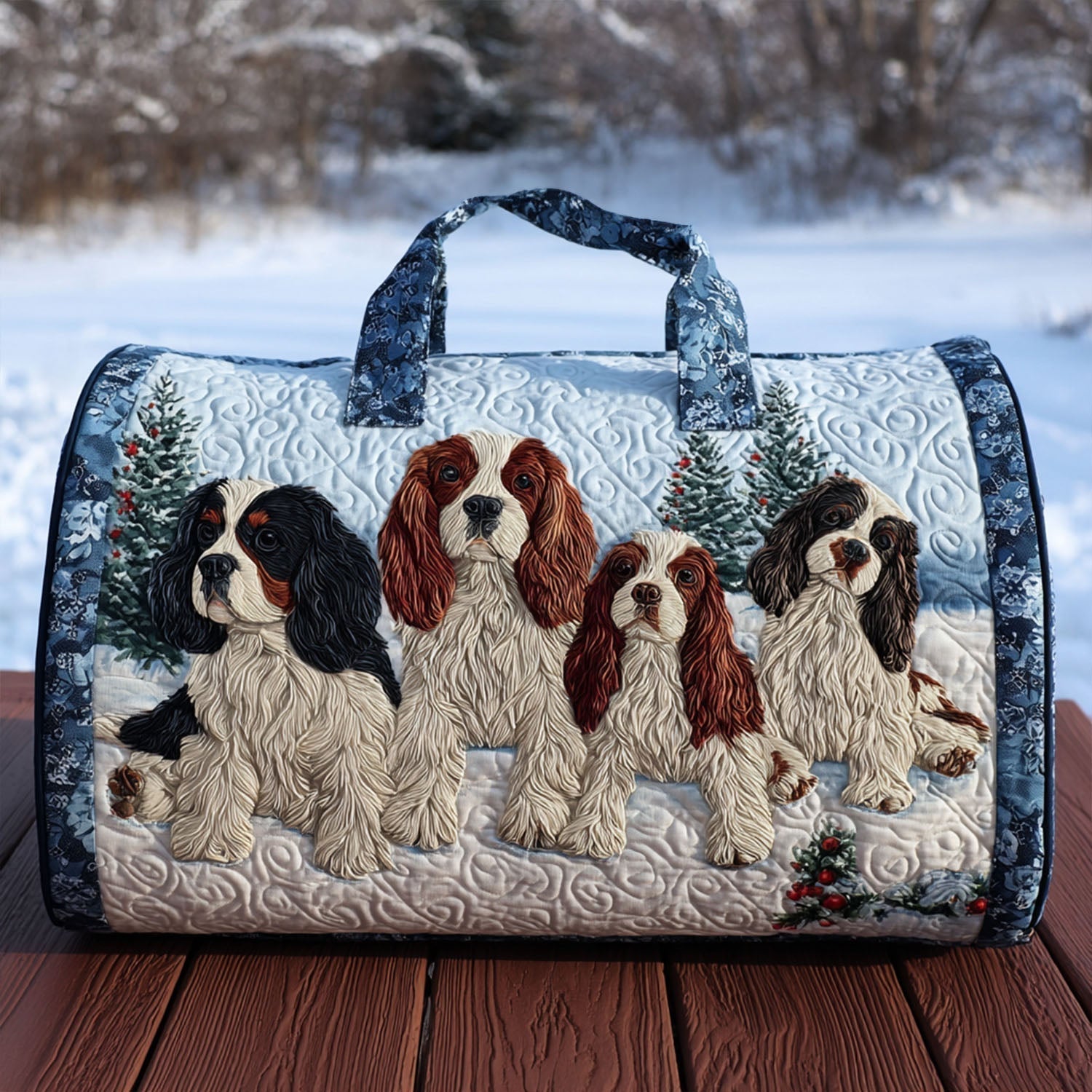 Fluffy Spaniel Quilted Duffle Bag