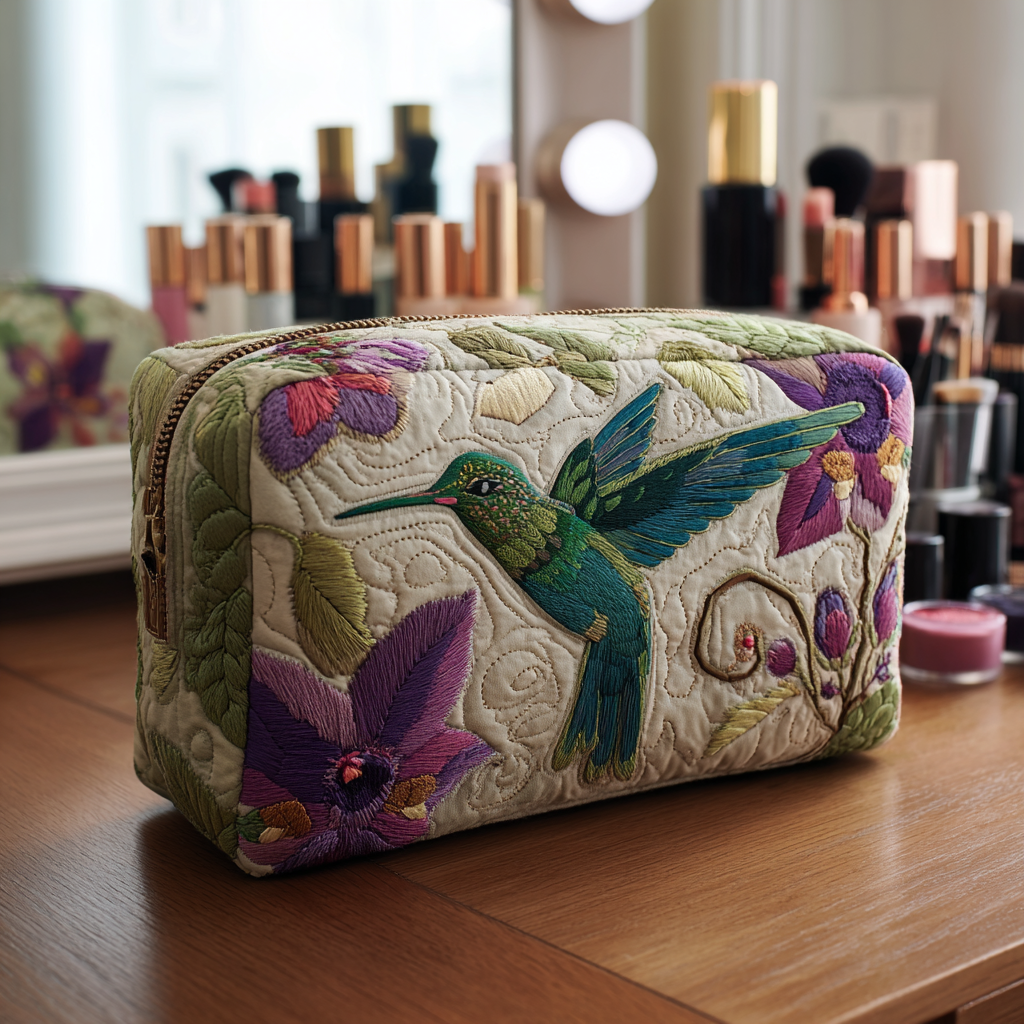 Hummingbird Garden Quilted Makeup Bag