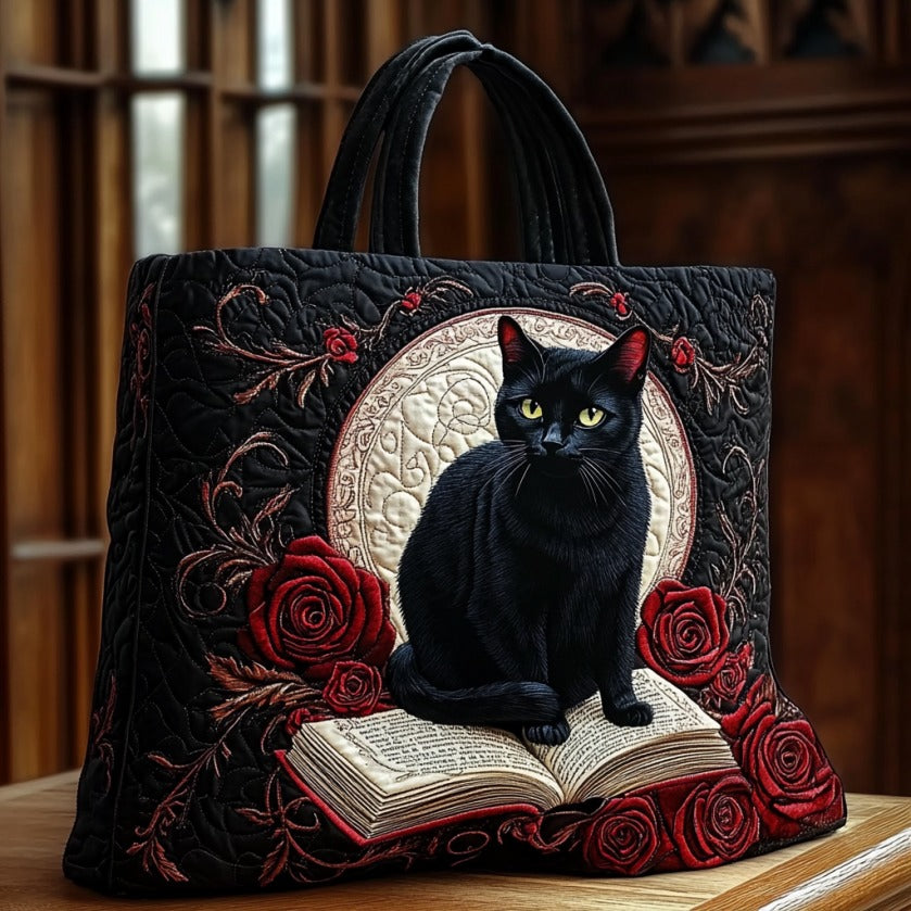 Mystic Black Cat Quilted Tote Bag