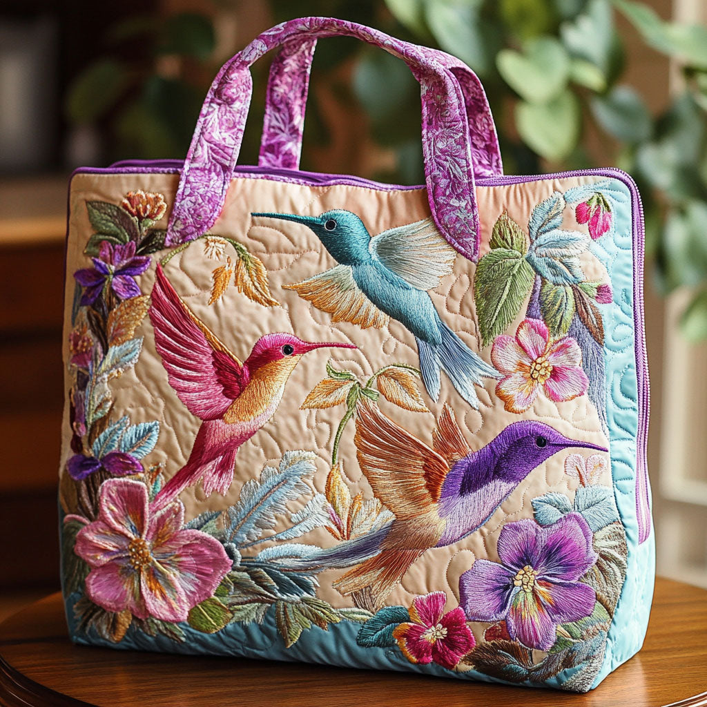Hummingbird Flower Quilted Tote Bag