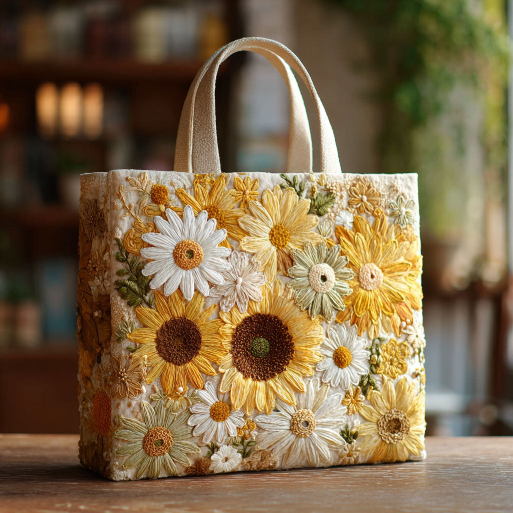 Sunshine Meadow Sunflower Quilted Tote Bag