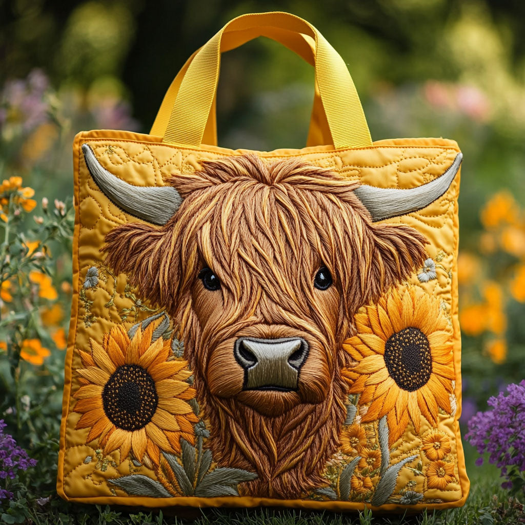 Sunflower Cow Quilted Tote Bag