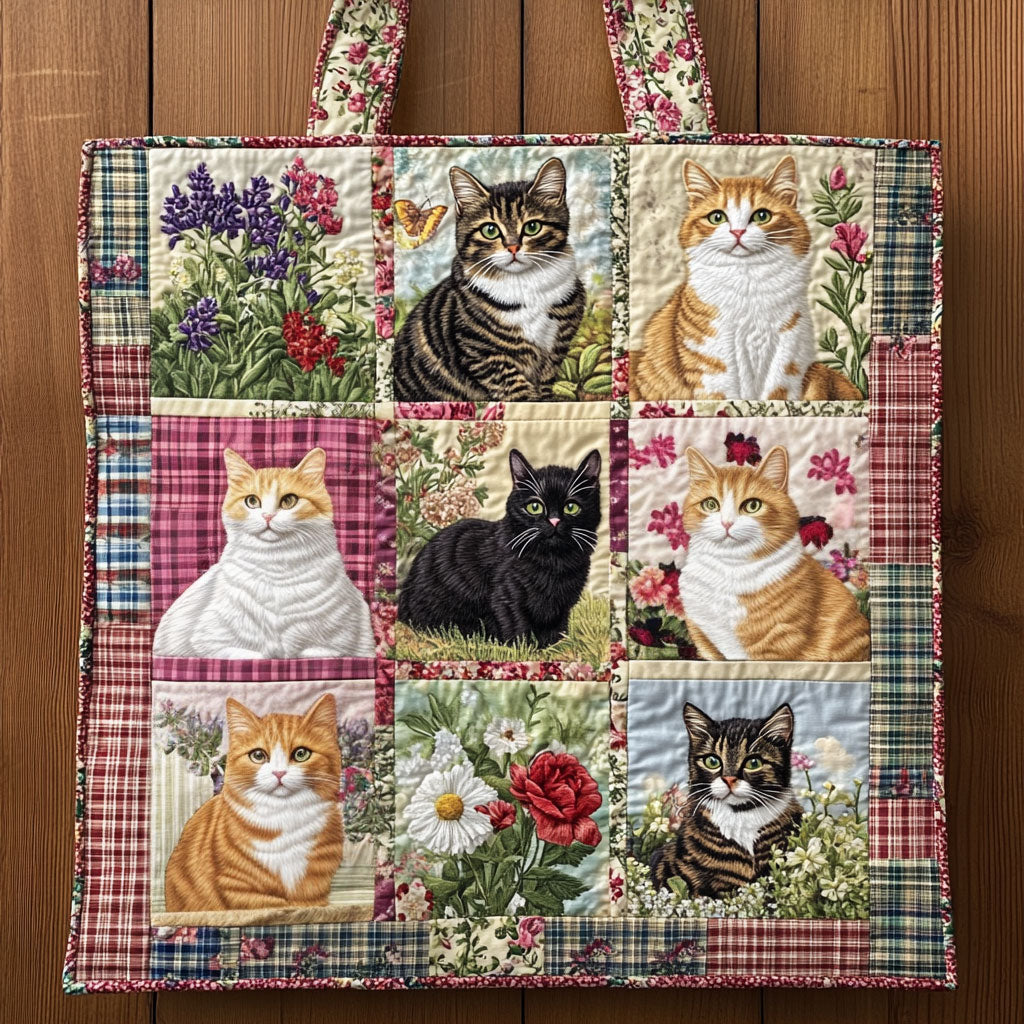 Sunflower Cat Quilted Tote Bag