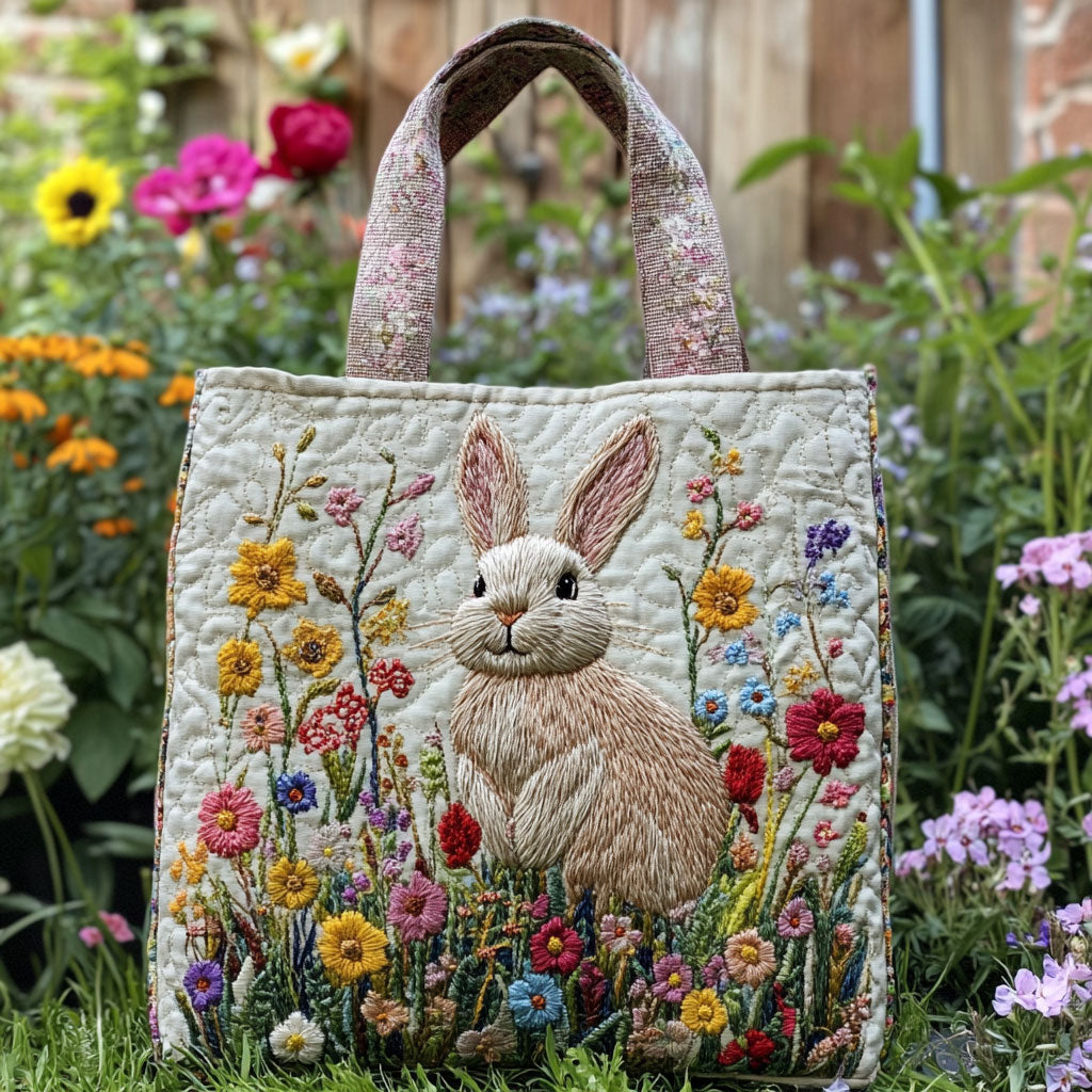 Bunny Flower Quilted Tote Bag