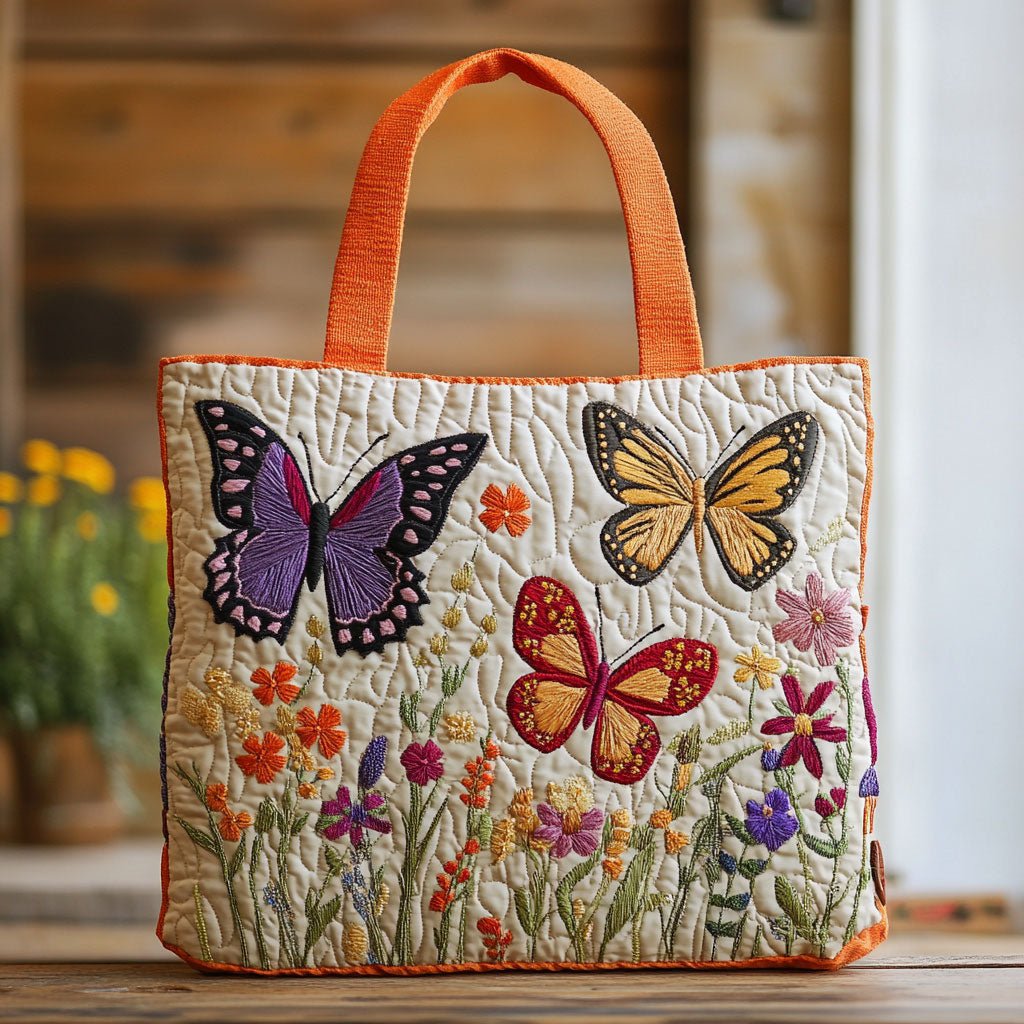 Butterfly Flower Garden Quilted Tote Bag