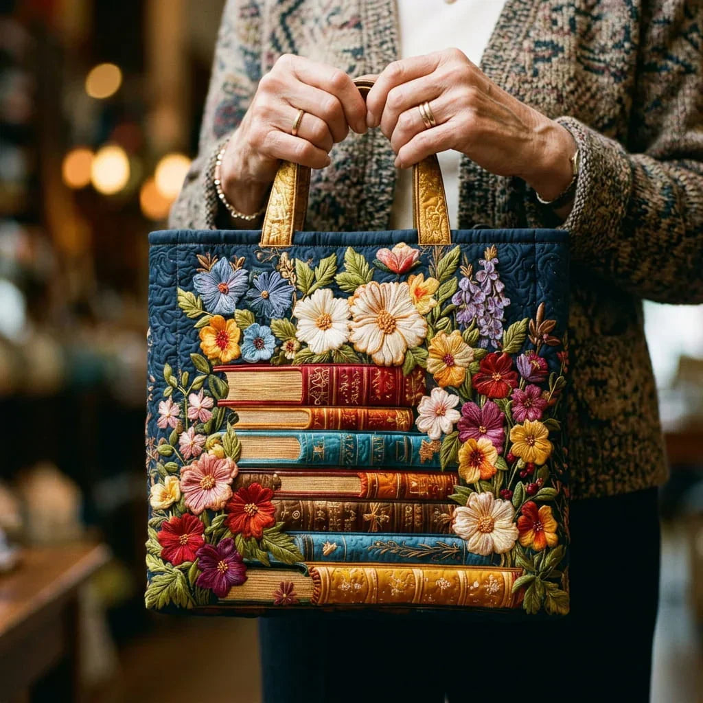 Artisanal Tote - Floral Print and Books