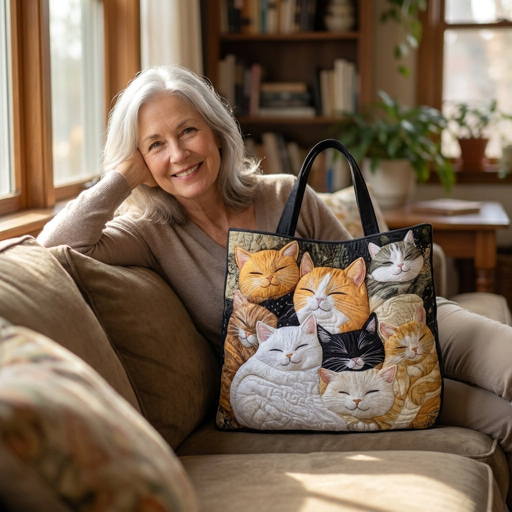 Artisanal Quilted Bag - Sleeping Kittens