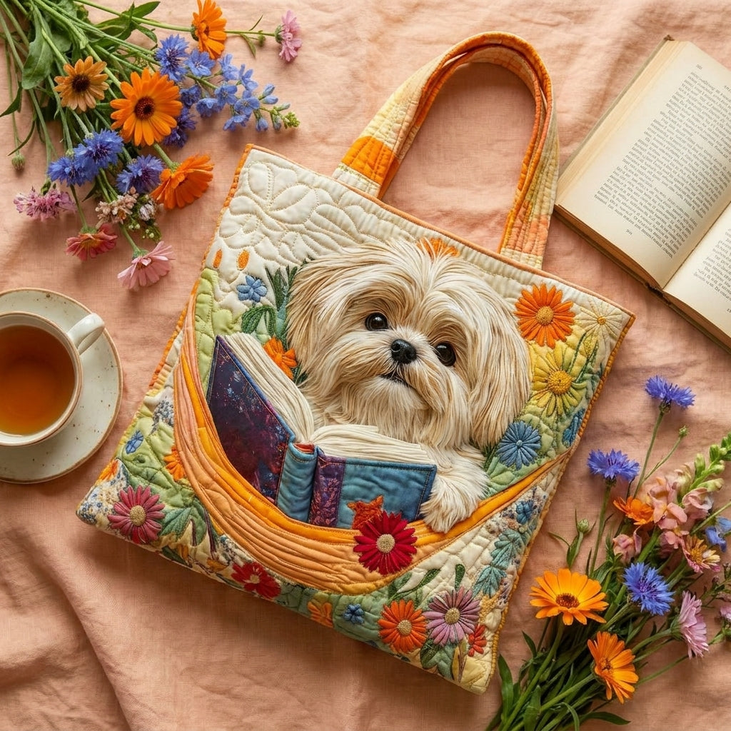 Artisanal Bag - Shih Tzu with Books and Flowers