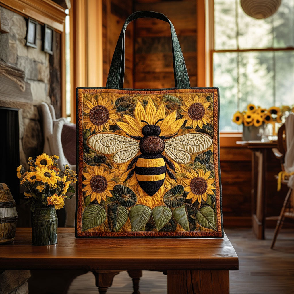 Sunflower and Bee Quilted Tote Bag