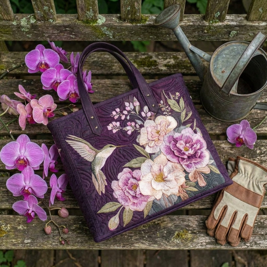 Artisanal Quilted Bag - Hummingbirds and Orchids