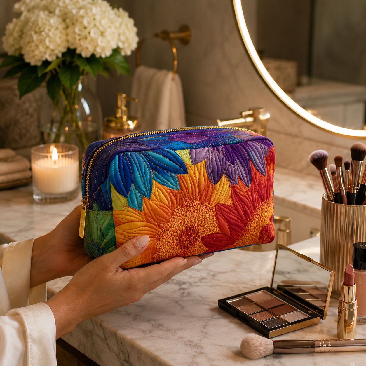 Summer Bloom Quilted Makeup Bag
