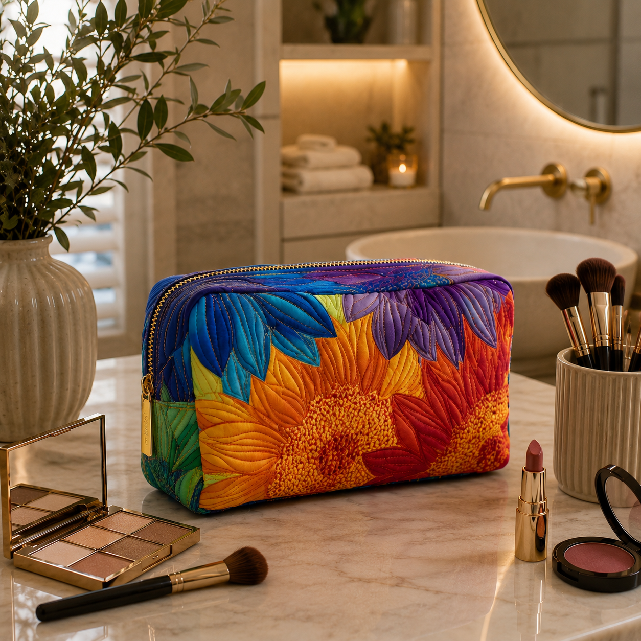 Summer Bloom Quilted Makeup Bag