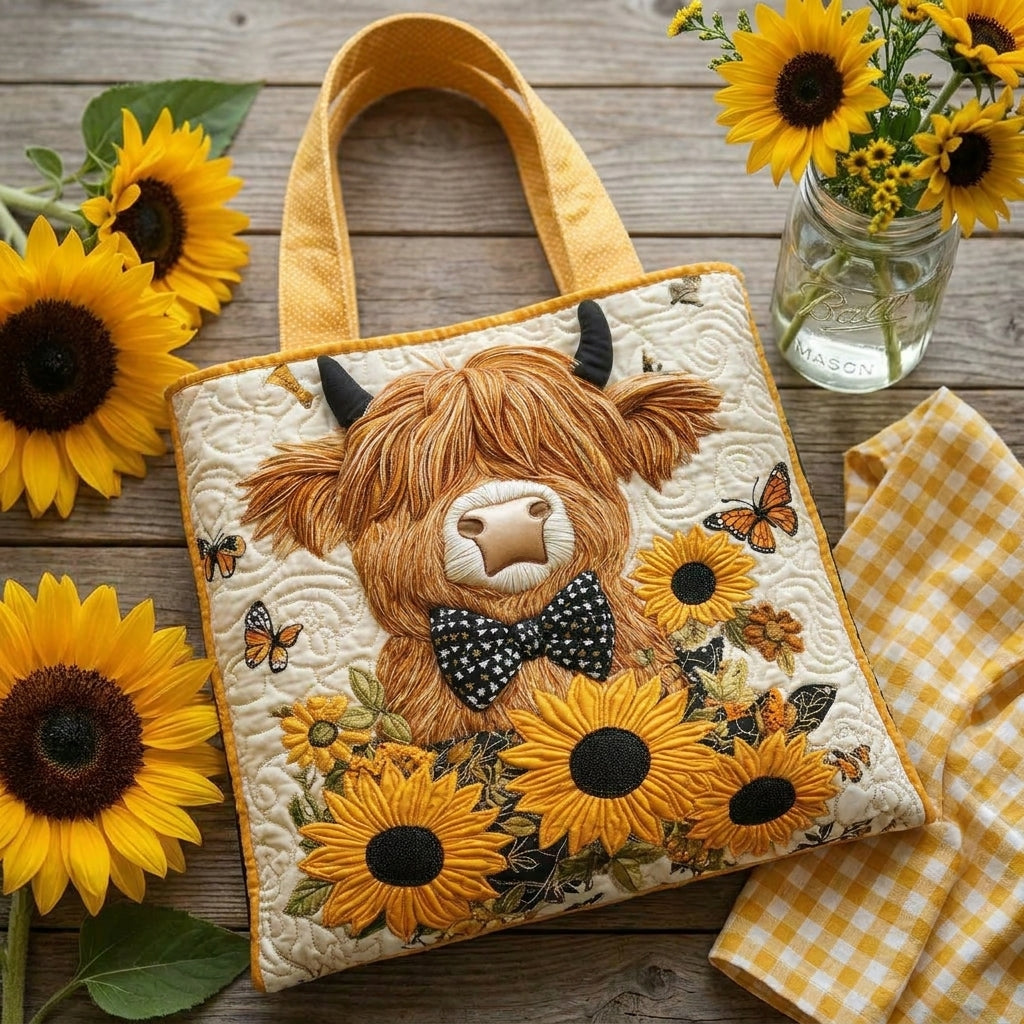 Quilted Bag - Highland Cow with Sunflowers