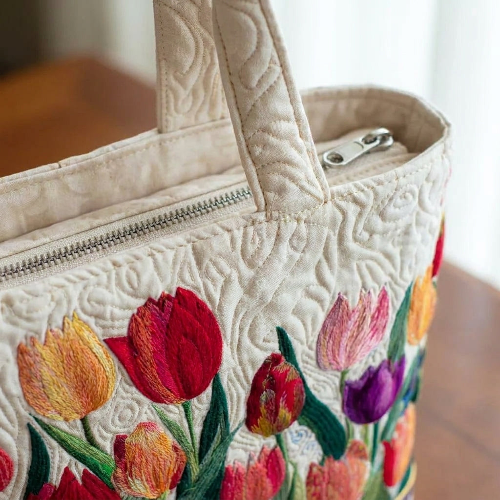 Quilted Tote Bag - Tulip Garden