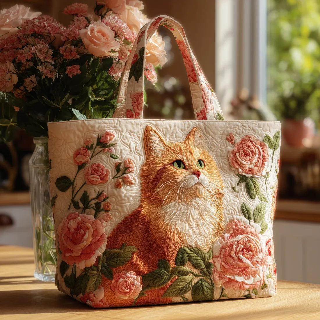 Artisan Bag - Orange Cat with Roses