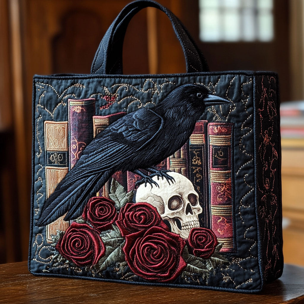 Mystic Raven Book Quilted Tote Bag