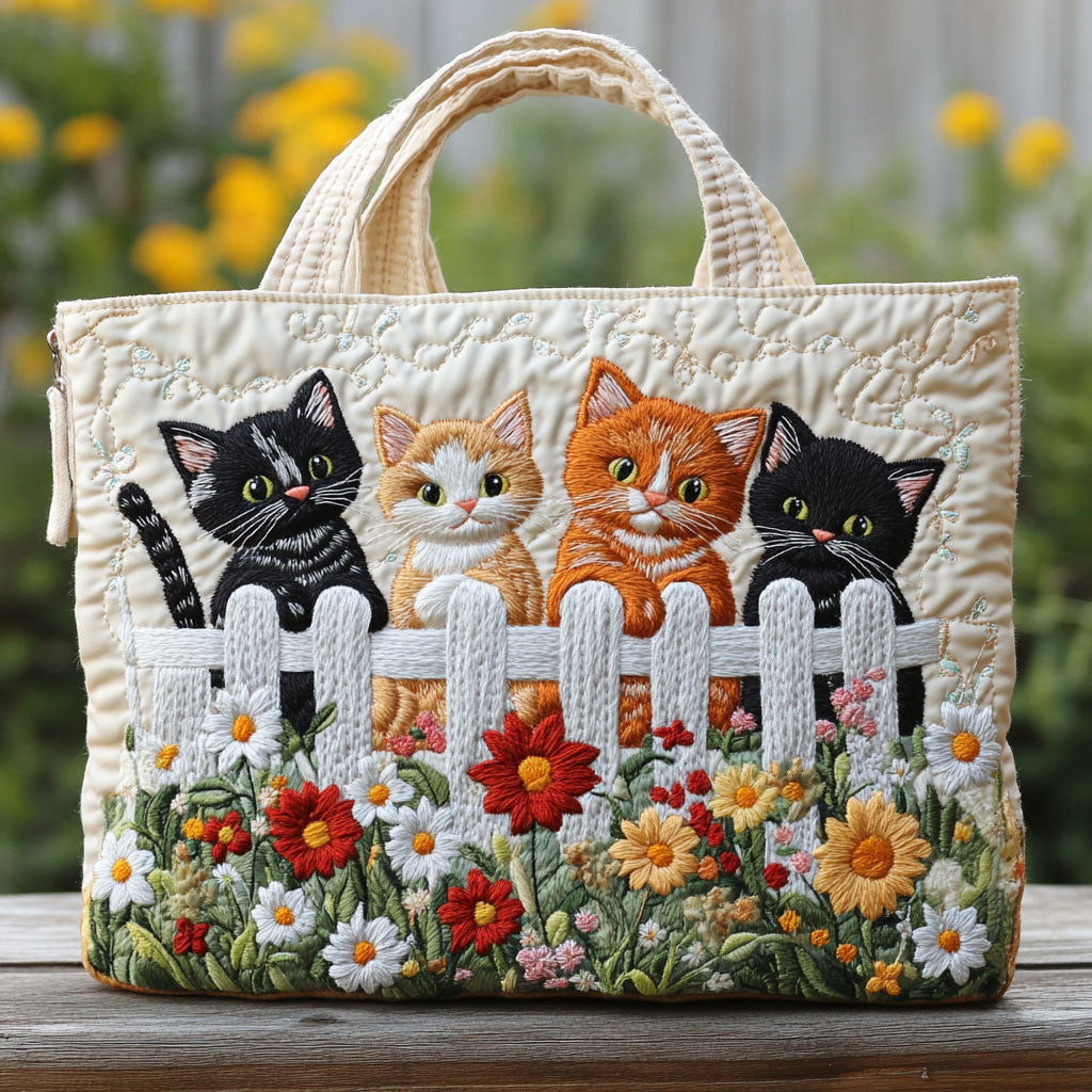 Blossom Kittens Quilted Tote Bag