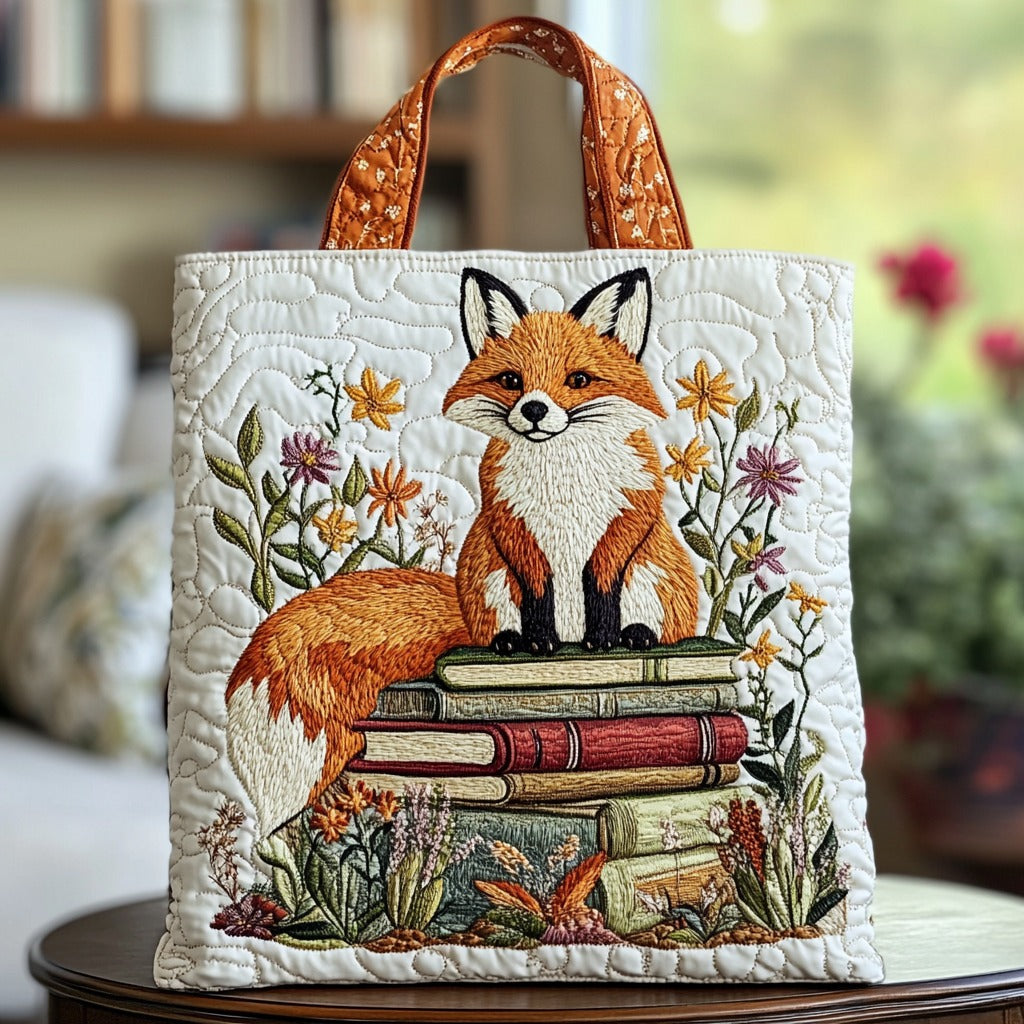 Bookish Fox Quilted Tote Bag