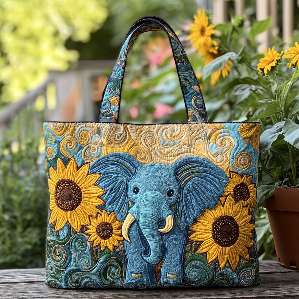 Wild Elephant Sun Quilted Tote Bag