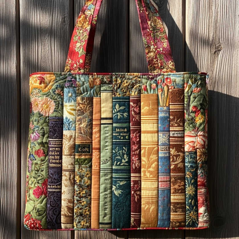 Floral Books Quilted Tote Bag