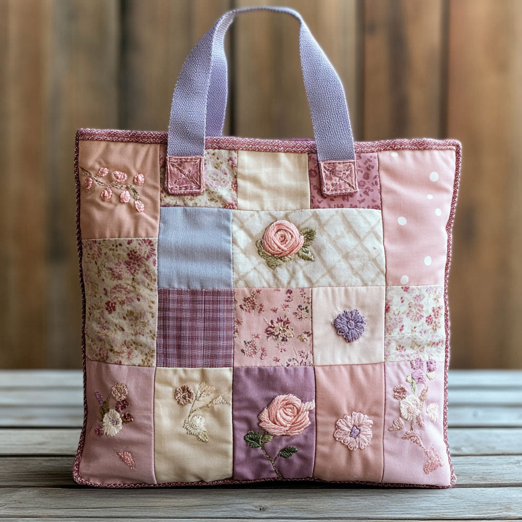 Vintage Rose Patchwork Quilted Tote Bag