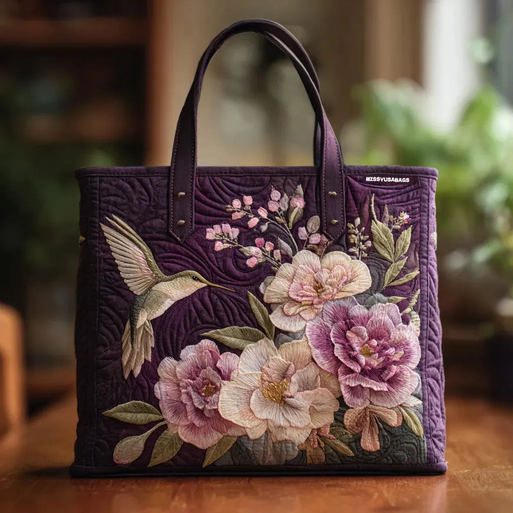 Artisanal Quilted Bag - Hummingbirds and Orchids