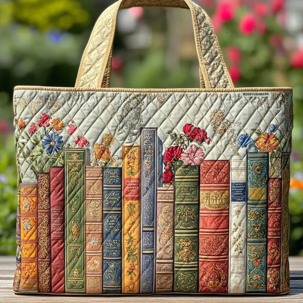 Quilted Tote Bag - Enchanted Library