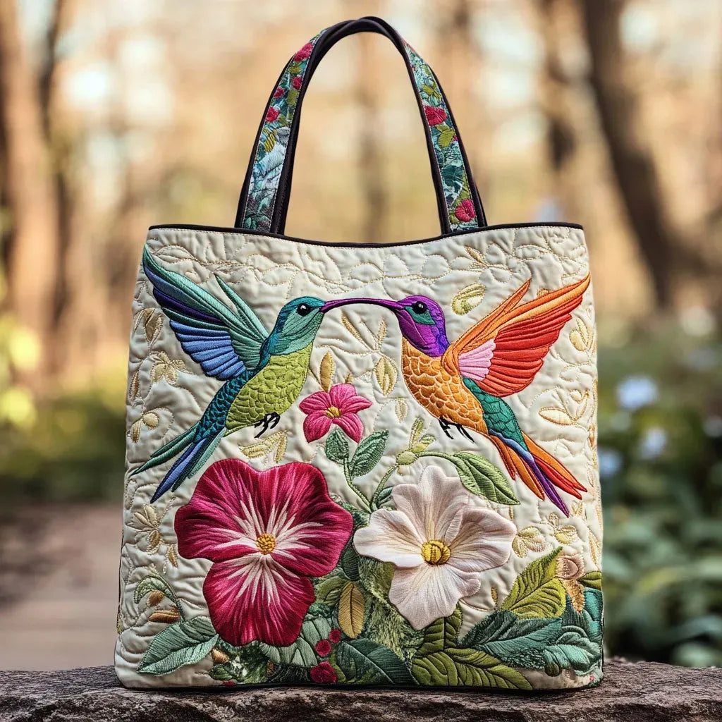 Quilted Bag - Hummingbird and White Flowers