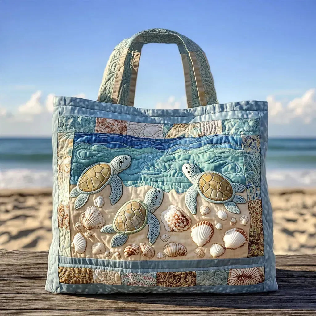 Artisanal Quilted Tote - Marine Turtles