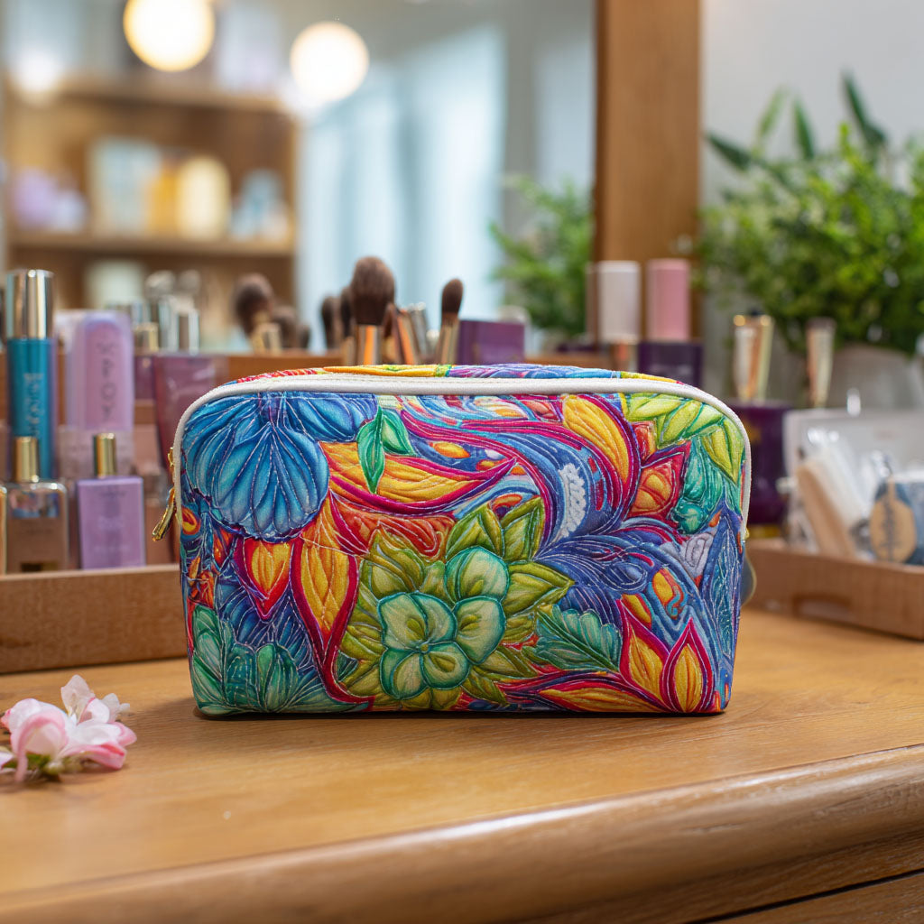 Bloom and Vine Quilted Makeup Bag