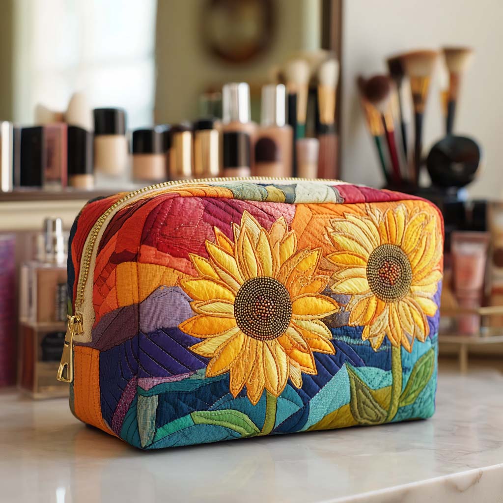 Golden Bloom Quilted Makeup Bag