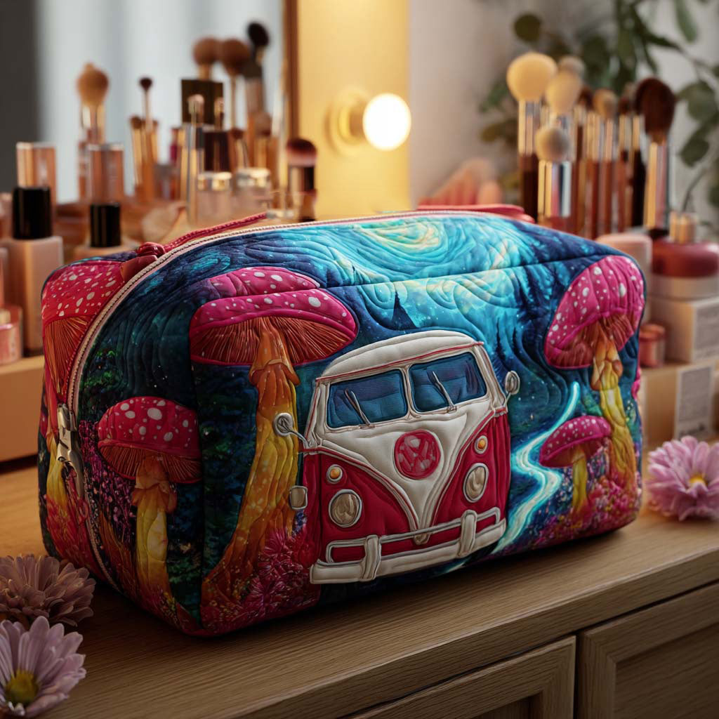 Magic Mushroom Ride Quilted Makeup Bag