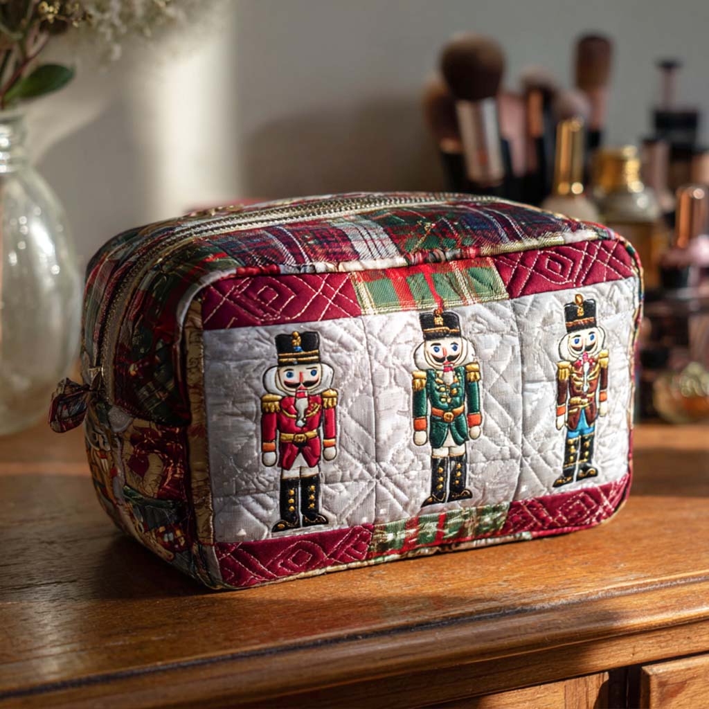 Merry Nutcracker Quilted Makeup Bag