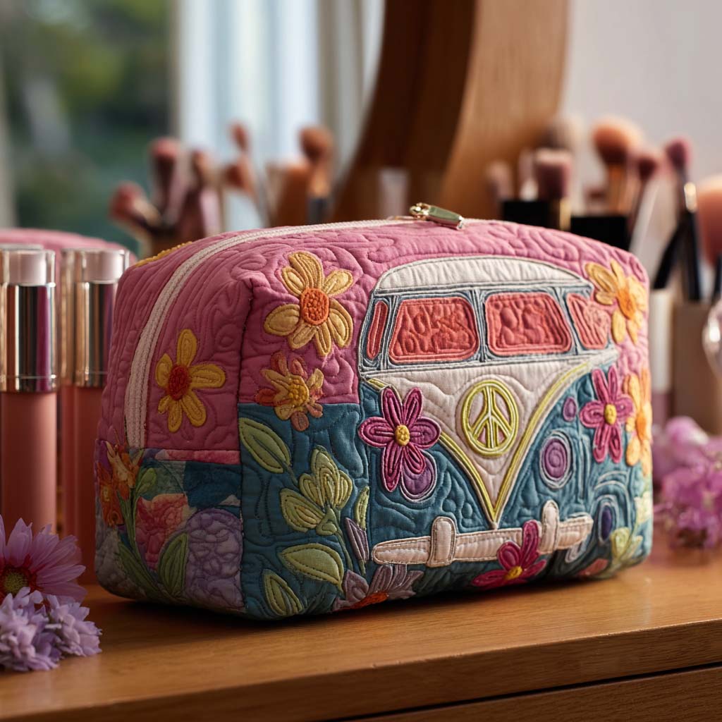 Retro Bloom Journey Quilted Makeup Bag