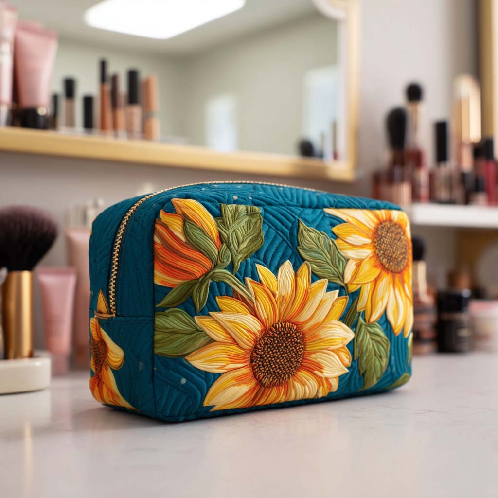 Smile Bloom Quilted Makeup Bag
