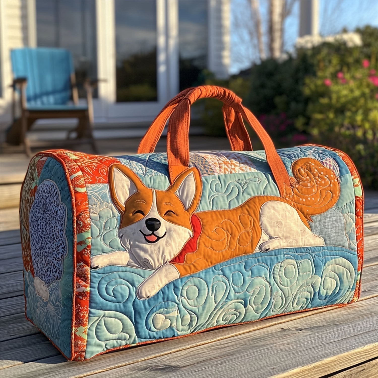 Smiling Corgi Quilted Duffle Bag