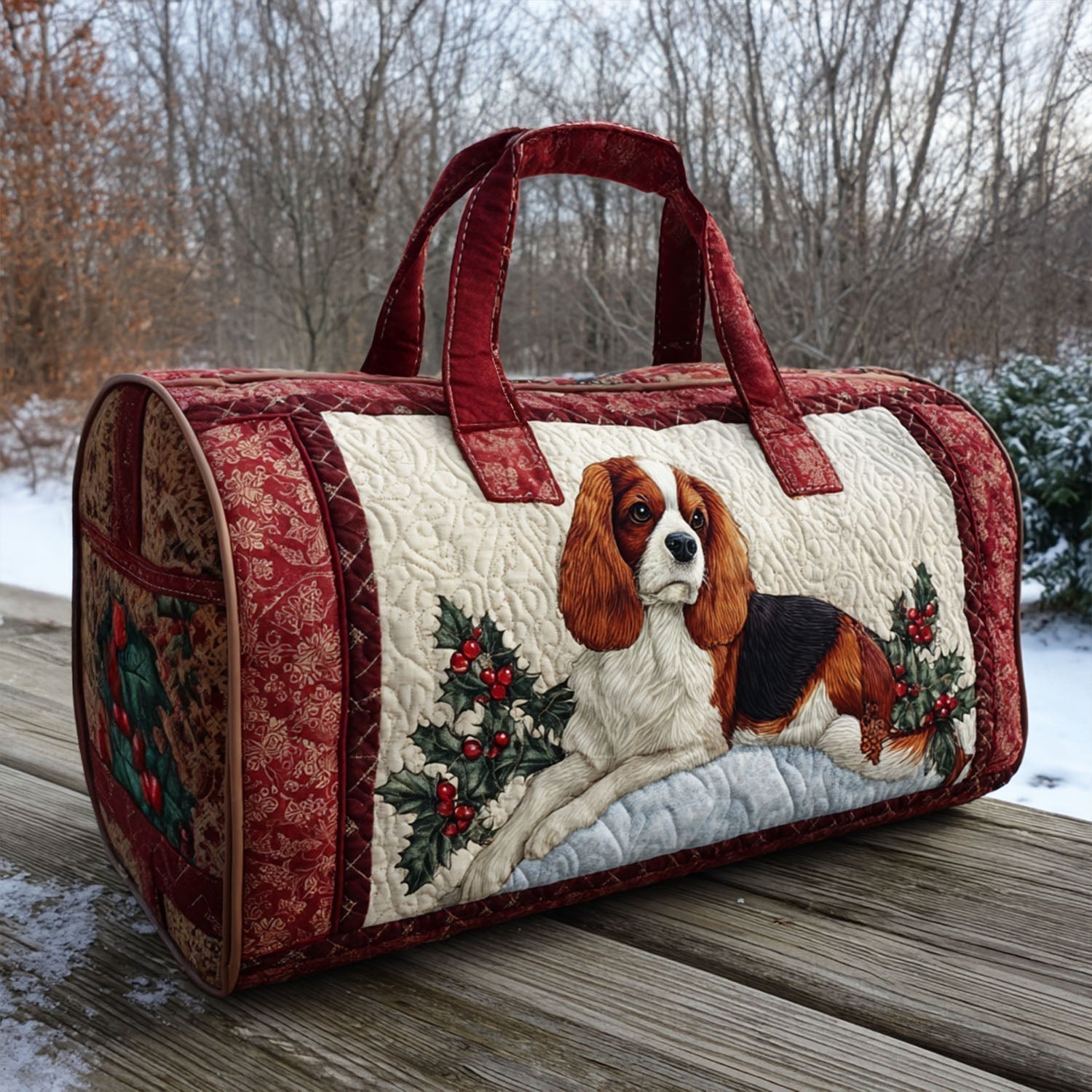 Snowflake Spaniel Quilted Duffle Bag