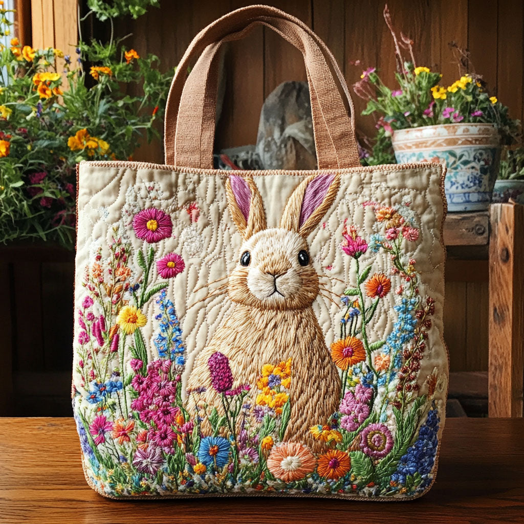Rabbit Garden Quilted Tote Bag